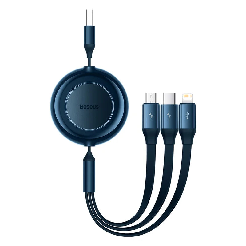 Baseus 3 IN 1 USB Charge Cable for iPhone 13 12 Micro USB Type C Cable Retractable Charging Cable For iPhone X 8 Samsung