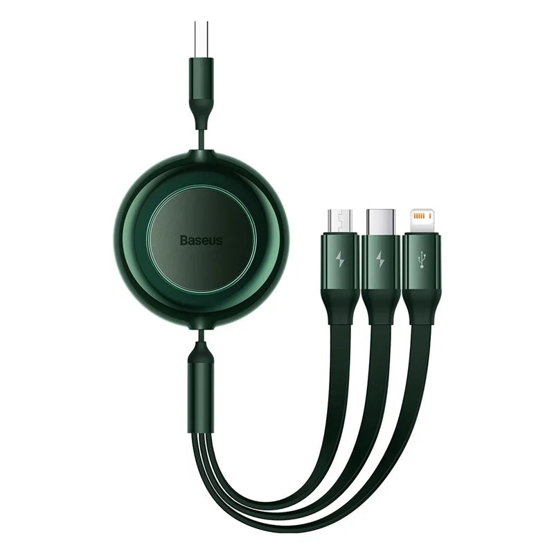Baseus 3 IN 1 USB Charge Cable for iPhone 13 12 Micro USB Type C Cable Retractable Charging Cable For iPhone X 8 Samsung