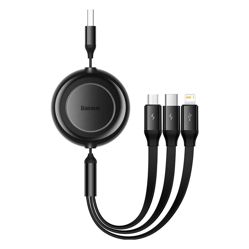 Baseus 3 IN 1 USB Charge Cable for iPhone 13 12 Micro USB Type C Cable Retractable Charging Cable For iPhone X 8 Samsung