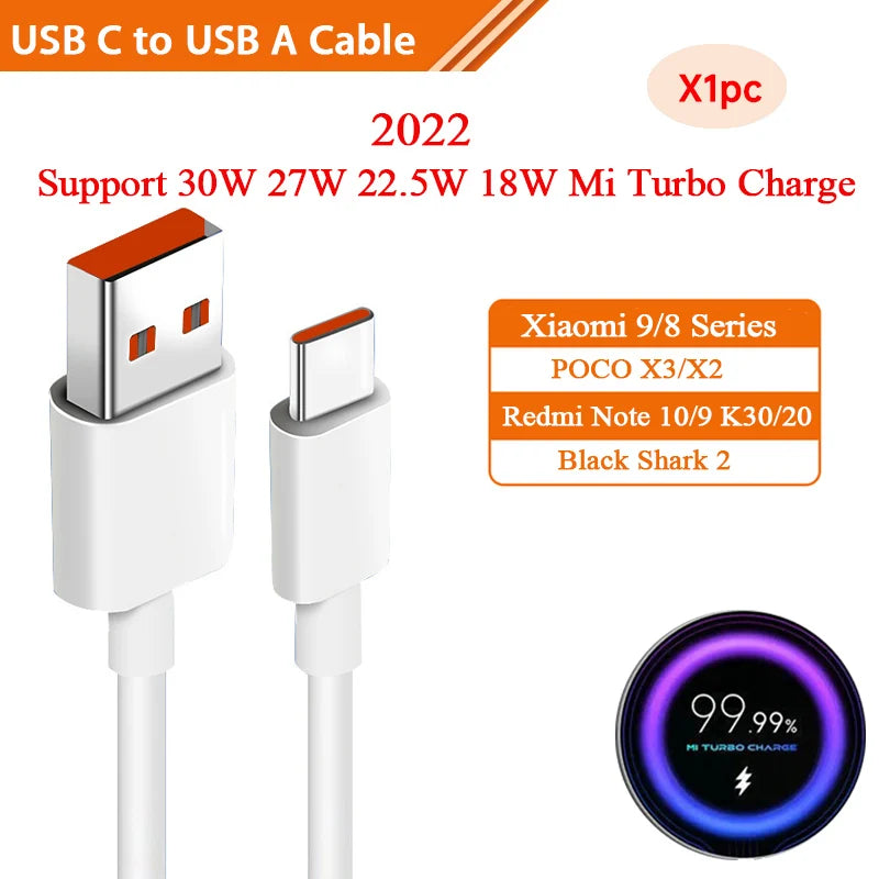 Xiaomi Original Usb Type C Cable 120W 67W Turbo Fast Charger Mi 15 14 13 12T Pro 12 11 Ultra Poco X6 X7 Redmi Note Black Shark 5