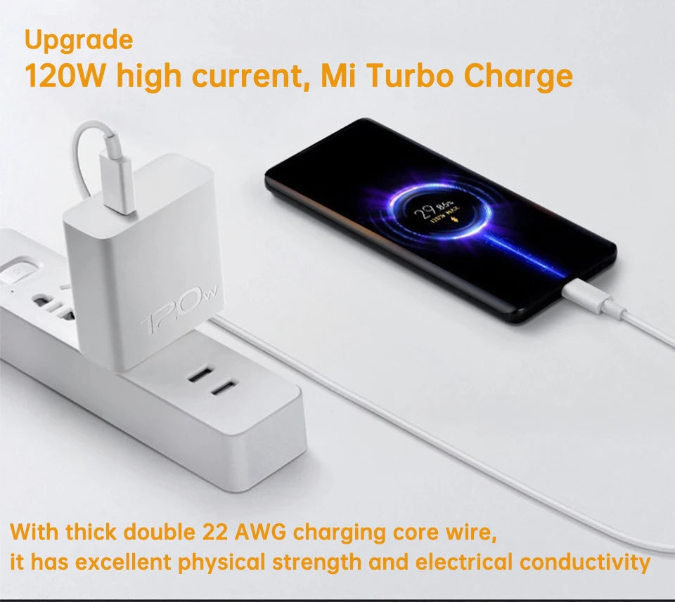 Xiaomi Original Usb Type C Cable 120W 67W Turbo Fast Charger Mi 15 14 13 12T Pro 12 11 Ultra Poco X6 X7 Redmi Note Black Shark 5