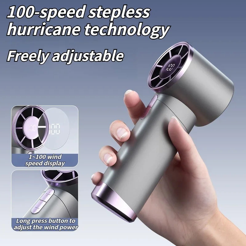 2025 Smart Cooling Fan - Handheld Portable Fan with 100 Speed Levels, Stepless Adjustment, Digital Display for Dorm and Office