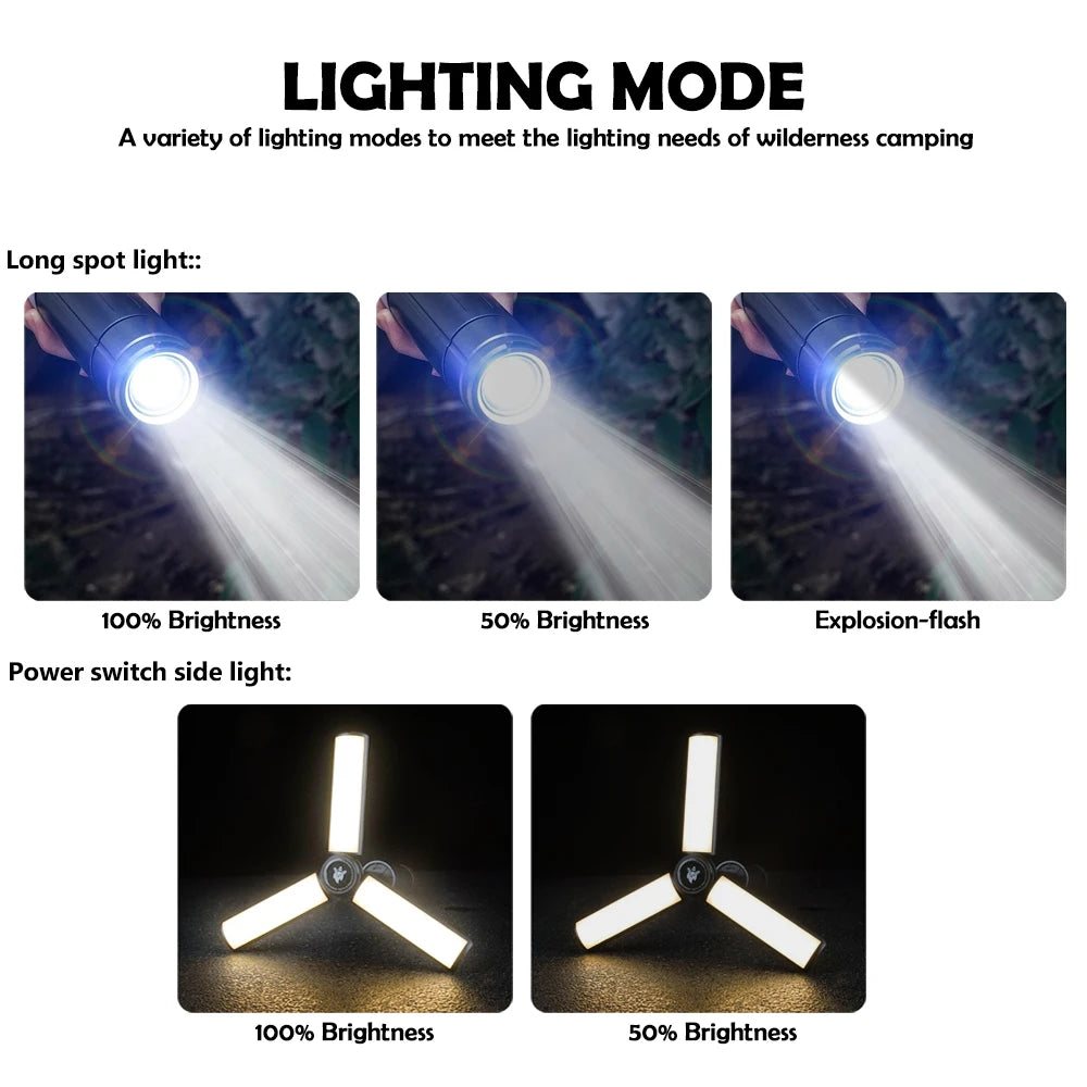 2 in 1 LED Camping Light High Bright Flashlight USB Rechargeable Zoom with Hook Outdoor Emergency Camping Lamp Stand Base