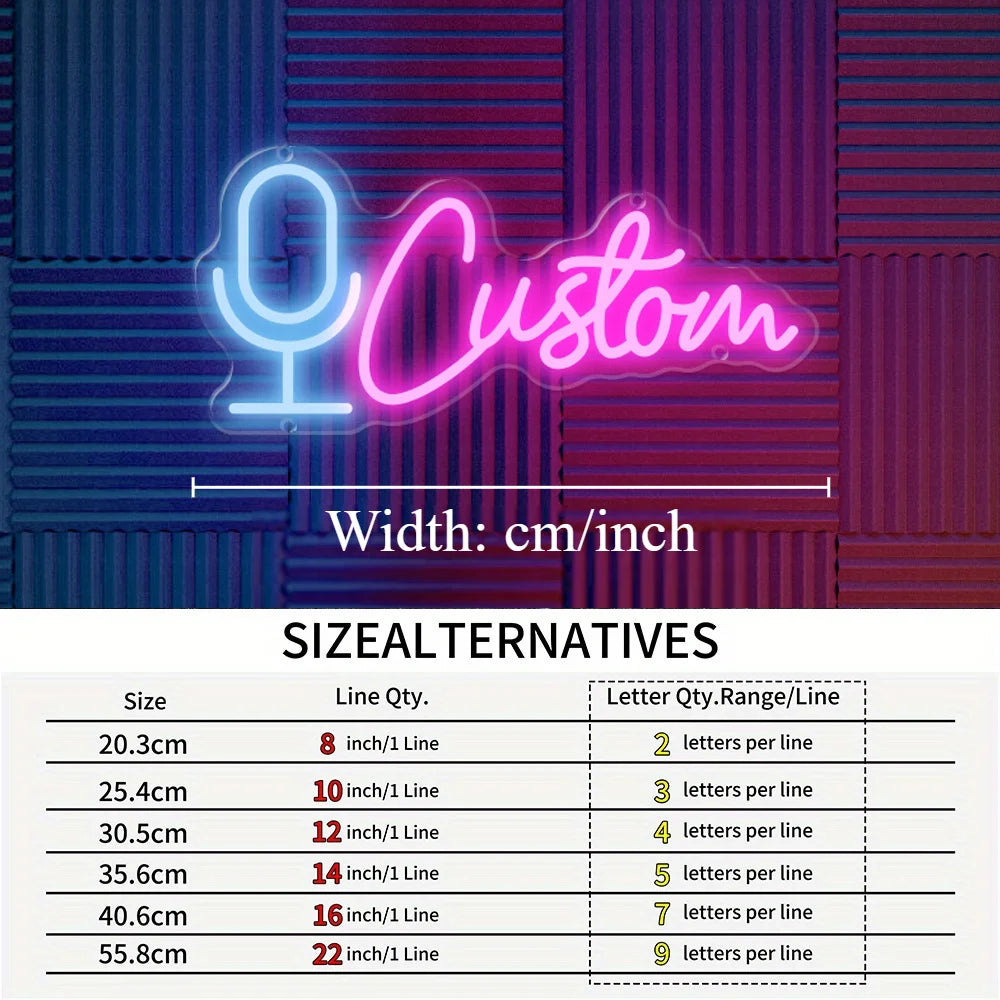 Personalized LED Neon Sign with Microphone Design Custom USB Powered Wall Art Neon Light for Bedroom, Bar, Shop, Gaming Room