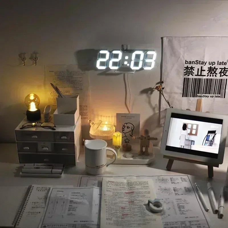 Digital Clock Wall Clocks Decoration for Bedroom Adjustable Electronic Watches 3D LEDs Home Decor Night Mode Watch Glowing