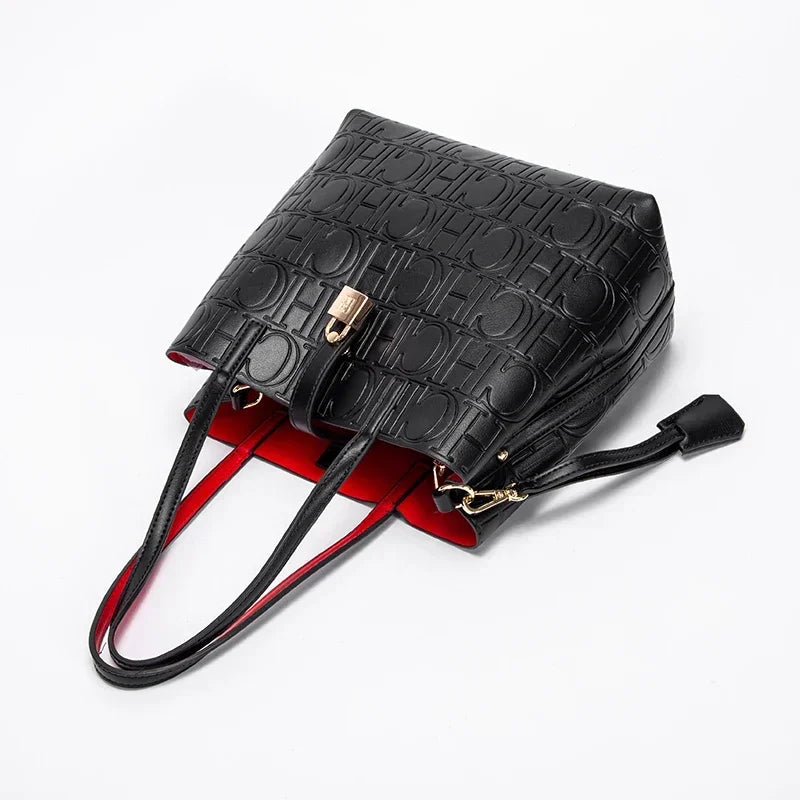CH High Quality Fashion Ladies Shoulder Bag Senior Sense Pure Colour Letter Print Design Temperament Tote Bag Large Capacity