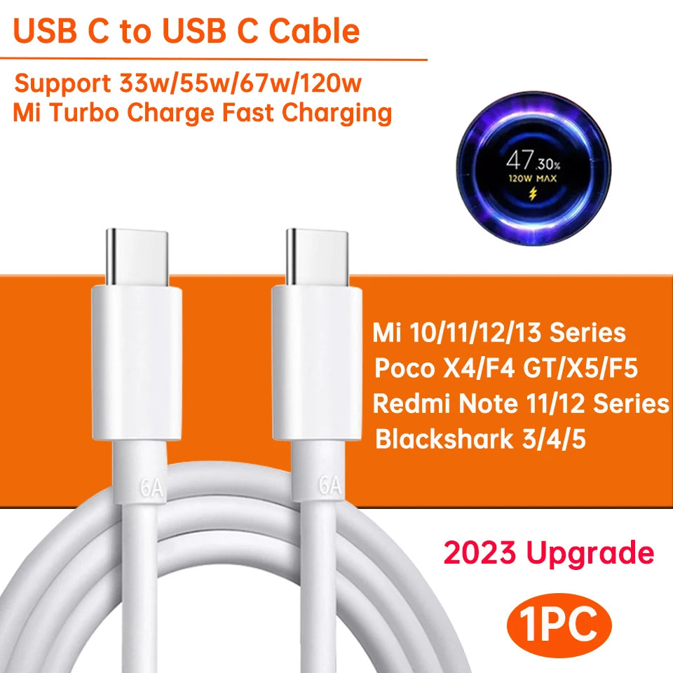 Xiaomi Original Usb Type C Cable 120W 67W Turbo Fast Charger Mi 15 14 13 12T Pro 12 11 Ultra Poco X6 X7 Redmi Note Black Shark 5