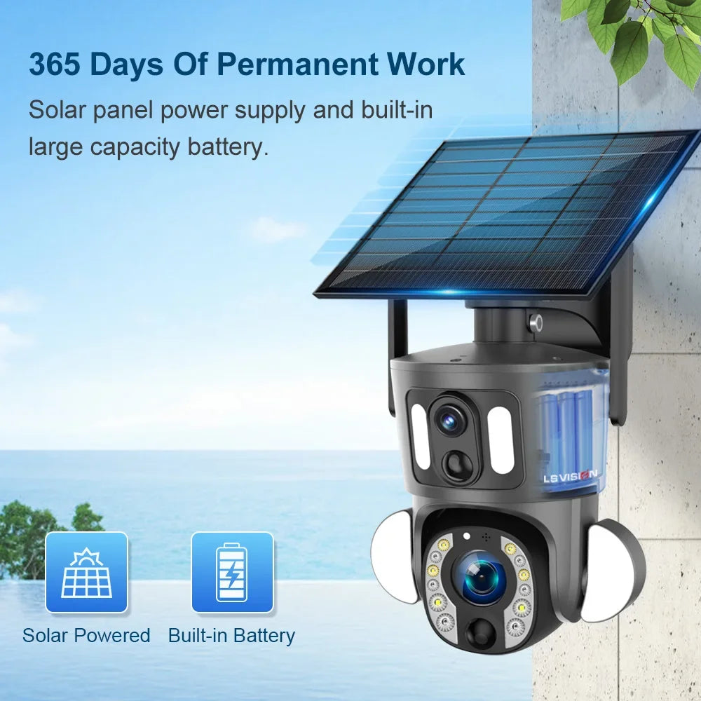 LS VISION 20X Optical Zoom Dual Screen Solar Camera 4G Sim 4K WiFi PTZ Dual PIR Detection Humano Auto Tracking CCTV Camera IP66