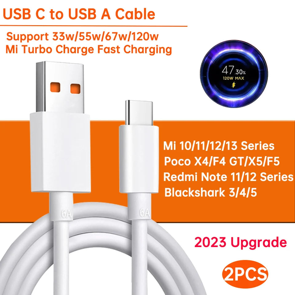 Xiaomi Original Usb Type C Cable 120W 67W Turbo Fast Charger Mi 15 14 13 12T Pro 12 11 Ultra Poco X6 X7 Redmi Note Black Shark 5