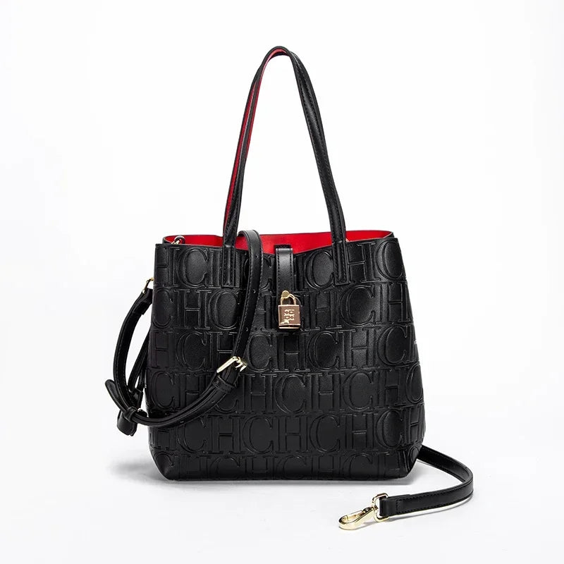 CH High Quality Fashion Ladies Shoulder Bag Senior Sense Pure Colour Letter Print Design Temperament Tote Bag Large Capacity