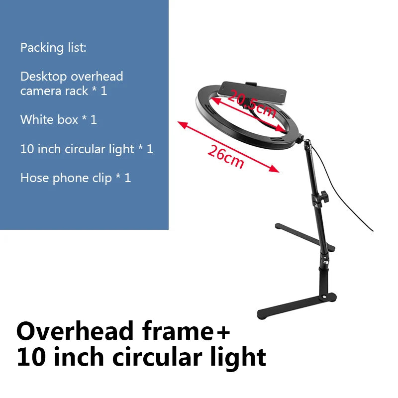 Photography Phone Ringlight Tripod Dimmable LED Ring Light With Phone Holder Selfie Fill Ring Light Lamp Video Youtube Live Cook