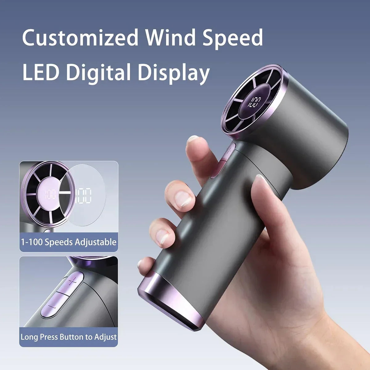 2025 Smart Cooling Fan - Handheld Portable Fan with 100 Speed Levels, Stepless Adjustment, Digital Display for Dorm and Office