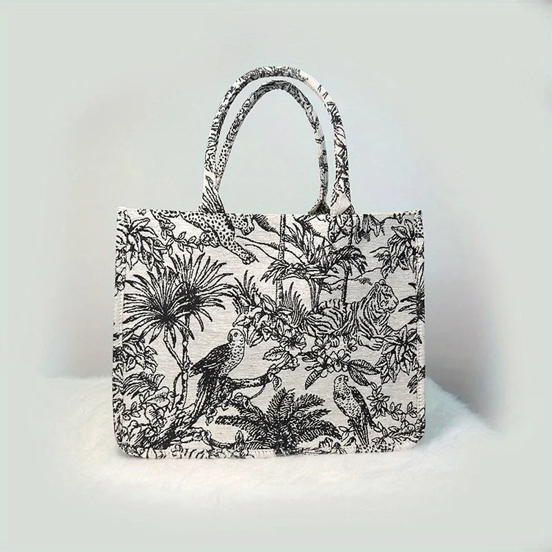 Tiger pattern embroidered handbag suitable for both men and women, Chinese lightweight large capacity armpit square bag