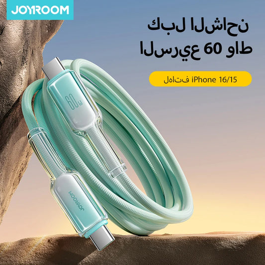 Joyroom PD 60W USB C to Type C Cable Fast Charge Data Cable For iPhone 16/15 Huawei Samsung Xiaomi USB-C Charging Cord 1.2/2M