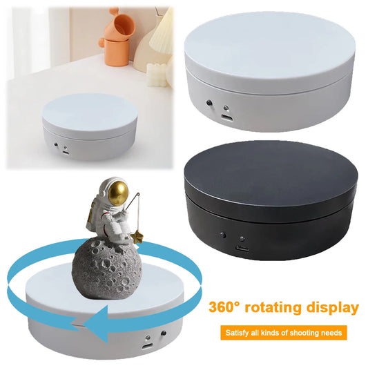 360 Degree Rotating Motorized Display Stand USB Charging/Battery Operated Jewelry Display Stand for Model Cake 3D Images