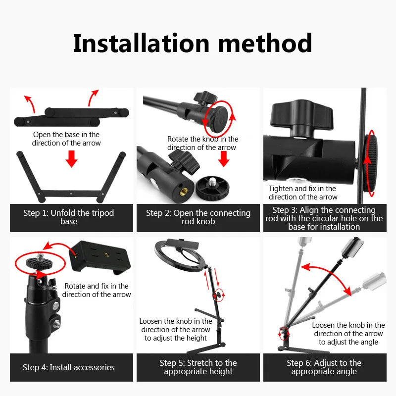 Photography Phone Ringlight Tripod Dimmable LED Ring Light With Phone Holder Selfie Fill Ring Light Lamp Video Youtube Live Cook