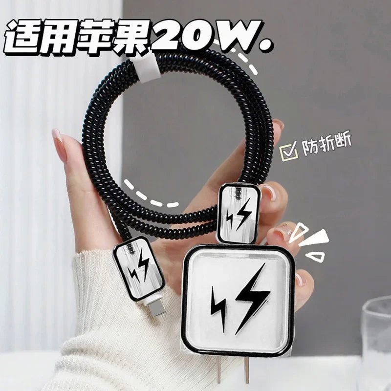Charger Protector Case for IPhone 15 14 13 12 Pro Max 18/20W Charger Case Shell USB Cable Cover Charging Data Cord Winder Wrap