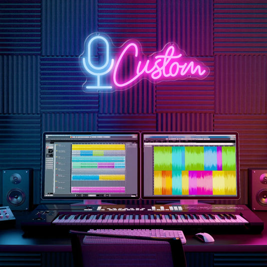 Personalized LED Neon Sign with Microphone Design Custom USB Powered Wall Art Neon Light for Bedroom, Bar, Shop, Gaming Room