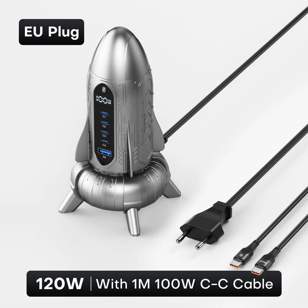 120W GaN USB C Charger 5in1 Desktop Fast Charge Station LED Display USB Type C Charger For iPhone 16 15 Laptop Tablet Samsung