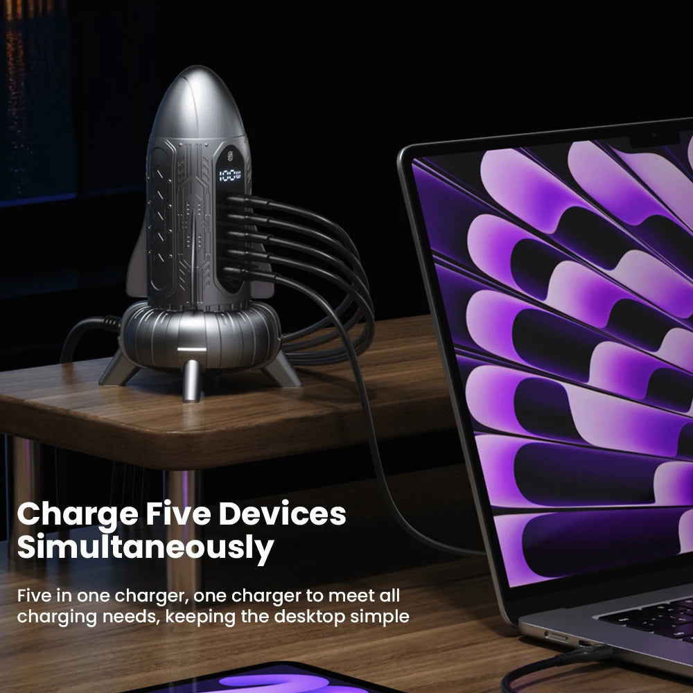 120W GaN USB C Charger 5in1 Desktop Fast Charge Station LED Display USB Type C Charger For iPhone 16 15 Laptop Tablet Samsung
