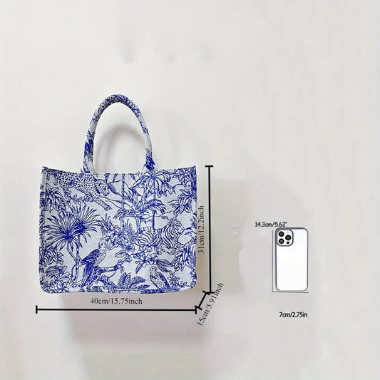 Tiger pattern embroidered handbag suitable for both men and women, Chinese lightweight large capacity armpit square bag