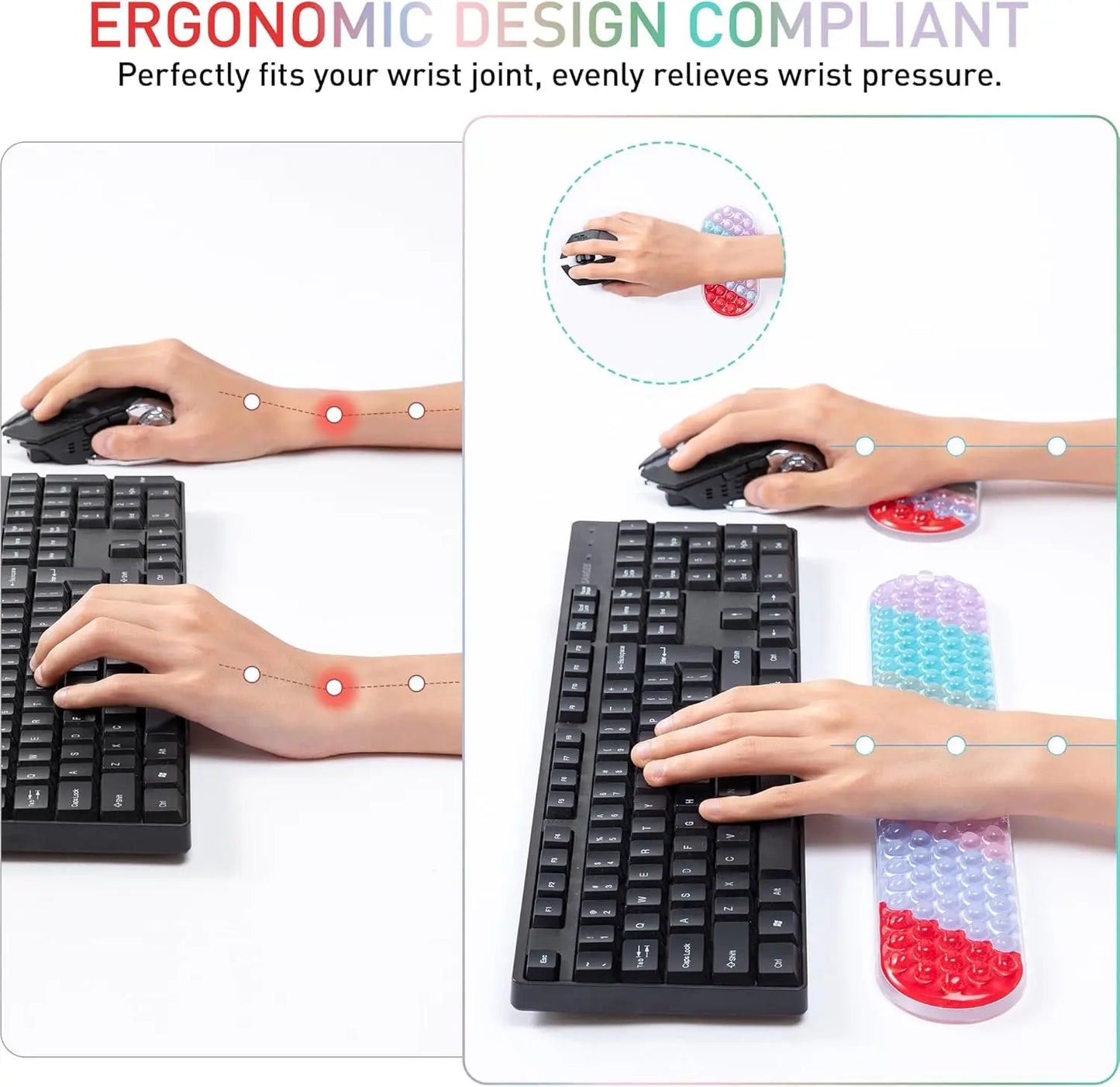 Gel Mouse & Keyboard Wrist Rest Set, Wrist Rest for Computer Keyboard, Mouse Wrist Support, Pain Relief, Cool Touch, Non-Skid