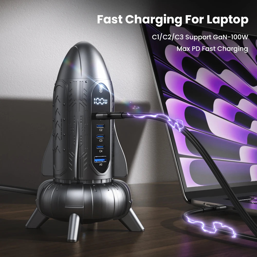 120W GaN USB C Charger 5in1 Desktop Fast Charge Station LED Display USB Type C Charger For iPhone 16 15 Laptop Tablet Samsung