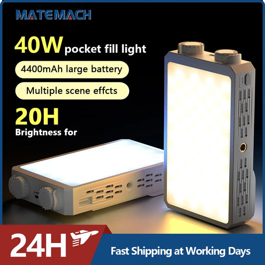 MATEMACH 40W LED Camera Light 2500K-9000K Bi-Color 4400mAh Video Lamp Handle Portable Light Photography Light With CCT On Camera