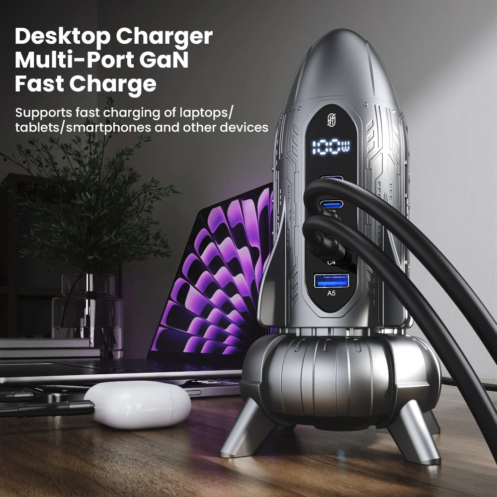 120W GaN USB C Charger 5in1 Desktop Fast Charge Station LED Display USB Type C Charger For iPhone 16 15 Laptop Tablet Samsung
