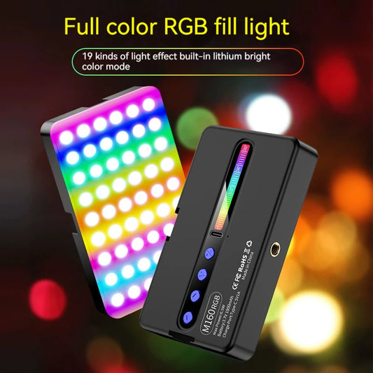 Andoer M160 RGB LED Video Light 2700-6500K Handheld Photography Fill Lamp CRI95+ Built-in 1800mah Cold Shoes Vlog Pocket Lamp