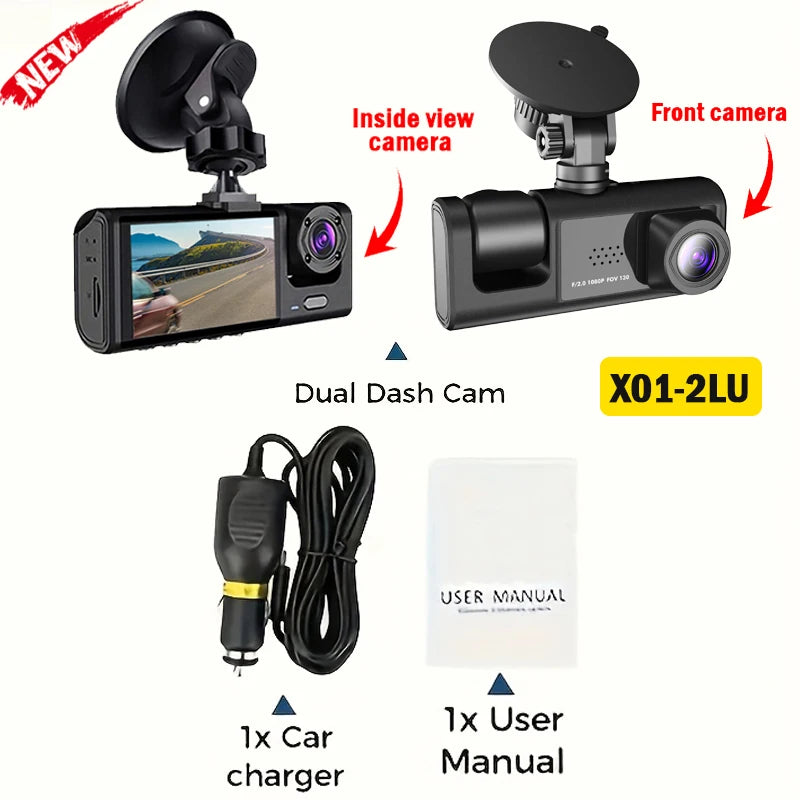 Triple Lens WiFi Dashcam, 3 Channel Car Camera, 1080P HD Video Recorder, Night Vision, Car DVR with Wide Angle for Front and Rea