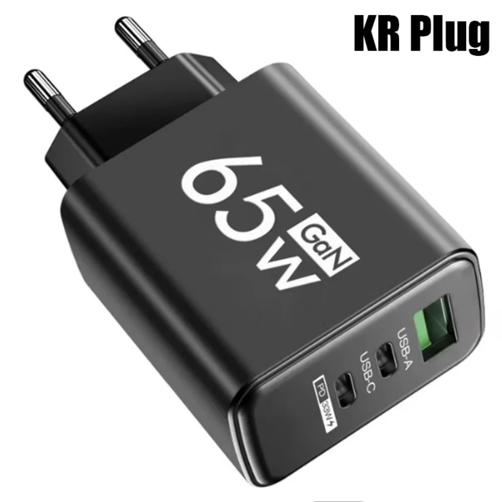 65W GaN USB Charger Fast Charging Quick Charger3.0 Travel Charger For iPhone 15 Samsung Xiaomi Mobile Phone Adapter EU US Plug